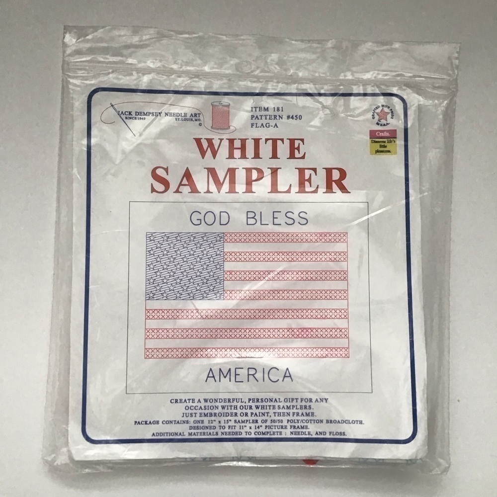 God Bless America American Flag USA Jack Dempsey Cross Stitch Kit 12x15” NEW - Picture 3 of 4